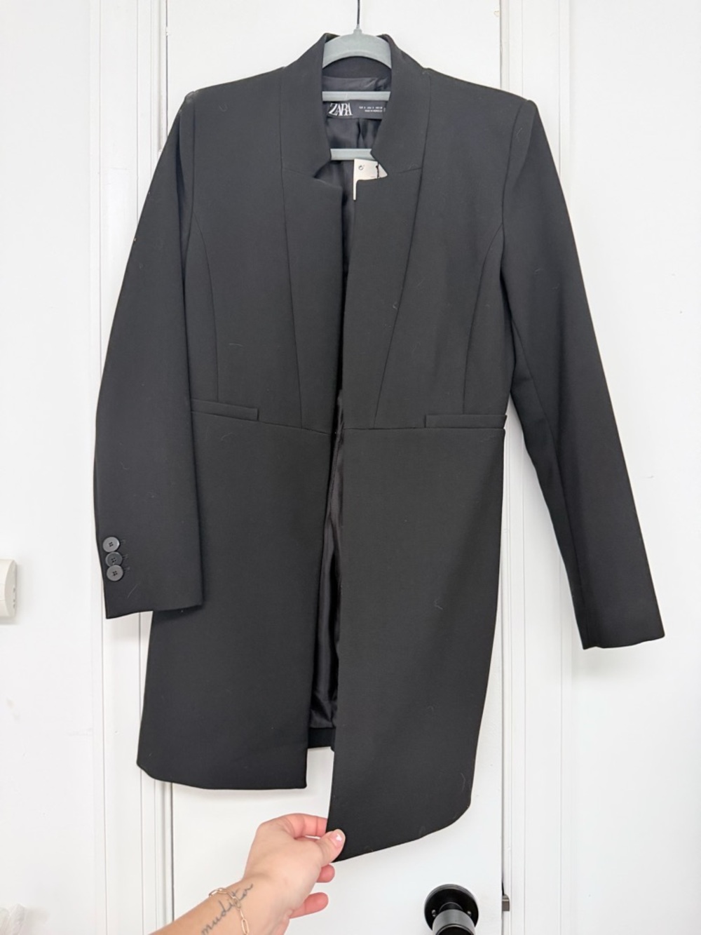 ZARA Black Collarless Long Blazer